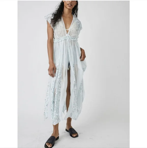 Free People Make A Splash Embellished Maxi Top / Mermaid Combo - Picture 8 of 12